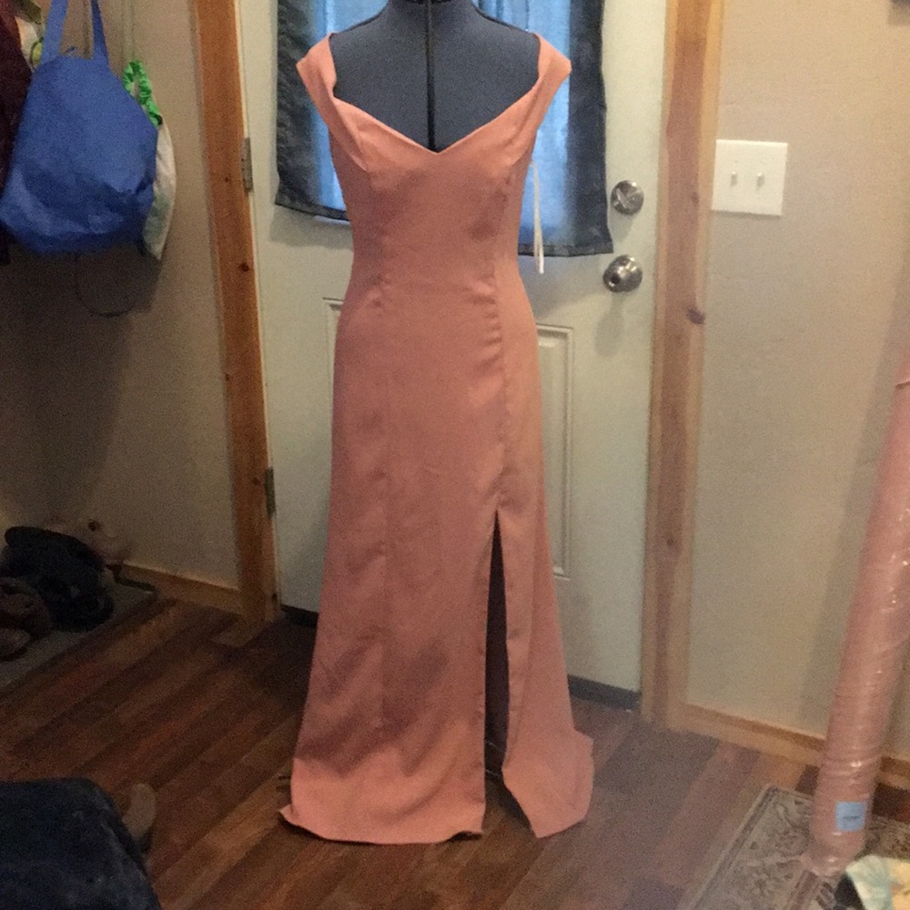 Elegant desert rose full length bridesmaid dress
